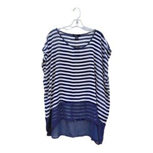 Robert Louis Navy & White Stripe Short Sleeve Sheer Tunic Sz 3X NWT